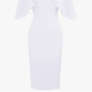 Grace Karin White Midi Dress with Cape Sleeves